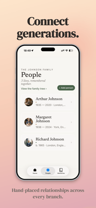 Interactive family tree connecting generations