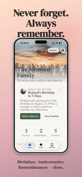 Johnson family home screen with Richard's upcoming birthday reminder.
